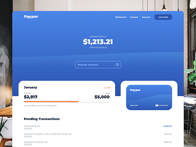 Payper - Dashboard balance blue budget card coplex finance layout payment payper pending transactions transfer ui ux web white