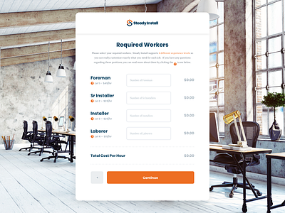 Steady Install - Required Workers blue construction coplex form layout mobile navy orange rate steady install ui ux web