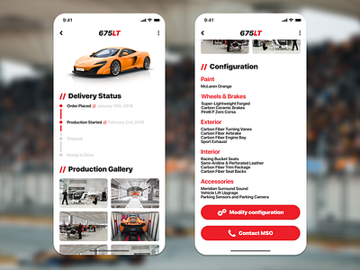 McLaren Car Delivery Status app car auto car app delivery app delivery status design mclaren order details racing car sport car status update ui ux