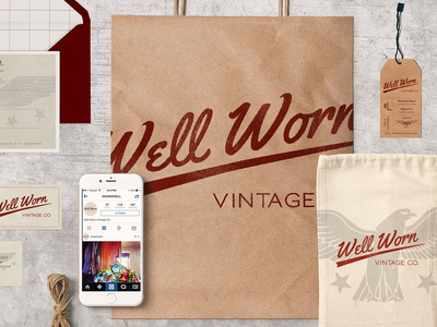 Well Worn Vintage Co. Store Collateral business card design package design logo branding design