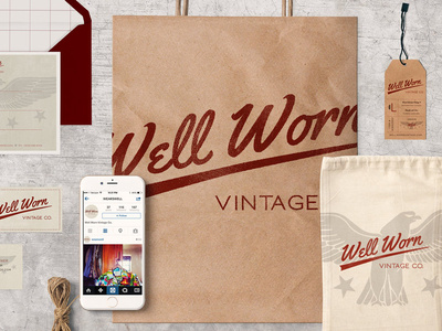 Well Worn Vintage Co. Store Collateral branding business card design design logo package design