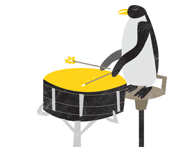 Drummer cool animal cute drums funny gif happy illustration music penguin playing yellow