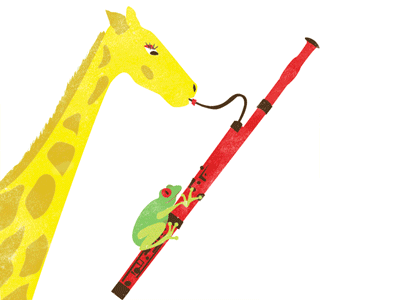 Giraffe and the Frog animal cute flute funny gif happy illustration music partnership playing