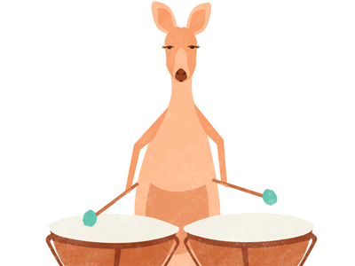 The kangaroo and her assistant animal cute drums funny gif happy illustration mother music orange playing