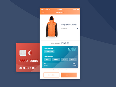 Daily UI #002 – Credit Card Checkout app card checkout credit daily dailyui ios jacket skiing snow snowboarding ui
