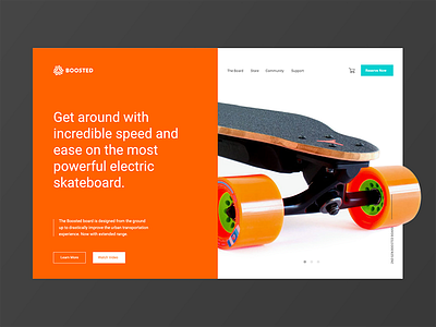 Daily UI #003 – Landing Page boostedboard daily dailyui electric landing orange page skateboarding ui website