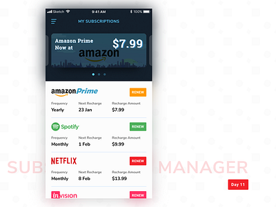 Daily UI Challenge: Day 11 - Subscription Manager amazon prime daily ui challenge invision ios app netflix spotify subscription manager ui user experience design user interface design ux