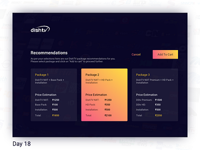 Daily UI Challenge: Day 18 - DTH Pack Recommendations Screen