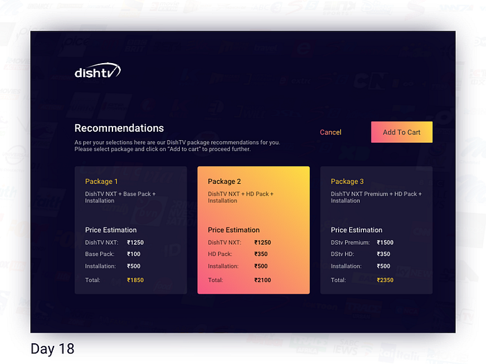 Daily UI Challenge: Day 18 - DTH Pack Recommendations Screen by Mayur ...