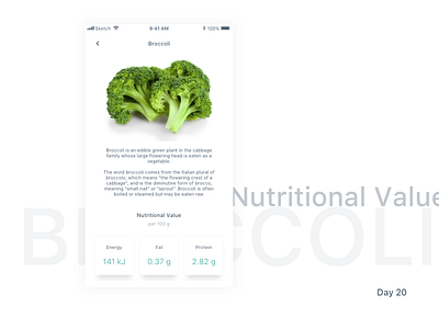 Daily UI Challenge: Day 20 - Vegetable Nutrition Value App