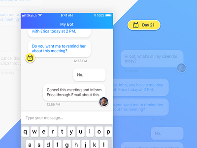 Daily UI Challenge: Day 21 - Chatbot UI android app calendar chat bot chat bot ui chatbot daily ui challenge ios app personal bot productivity ui design ux design