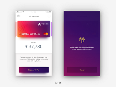 Daily UI Challenge: Day 31 - NFC Payment App android app apple pay daily ui challenge ios app master card mobile app nfc payment pos samsung pay ui design ux design virtual card