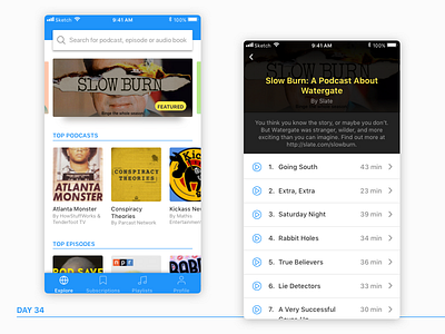 Daily UI Challenge: Day 34 - Podcast App android app audio books daily ui challenge ios app itunes minimalistic podcast ui design ux design