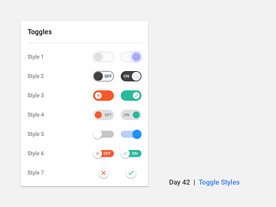 Daily UI Challenge: Day 42 - Toggle Styles controls daily ui challenge form controls off on switch toggles ui components ui design ui elements ux design web design