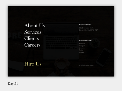 Daily UI Challenge: Day 51 Footer for Design Studio Website agency website creative agency creative studio daily ui challenge design studio footer ui design ui studio ux design web design website