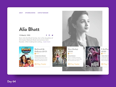 Daily UI Challenge: Day 64 Celebrity Website actress alia bhatt bollywood celebrity website daily ui challenge interaction design movies ui design ux design webpage website