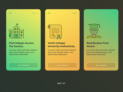 Daily UI Challenge: Day 67 Onboarding Screens alumni app design college app daily ui challenge interaction design mobile app search app ui design university ux design web design