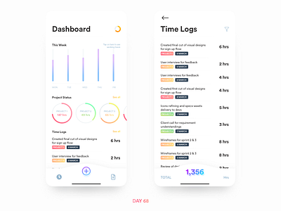 Daily UI Challenge: Day 68 Timetracker app daily ui challenge design studio freelancer interaction design ios iphone x project work time log time tracker app ui design ux design work hours
