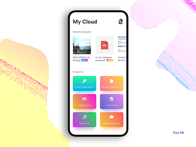 Daily UI Challenge: Day 69 Cloud Storage Management App android cloud colorful daily ui challenge free resource gradient images ios iphone x passwords ui design ux design