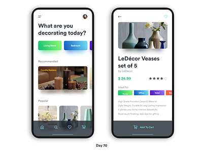 Daily UI Challenge: Day 70 Home Decor Ecommerce App android daily ui challenge ecommerce figma gradient home decor interaction design ios iphone x shopping ui design ux design