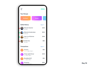 Daily UI Challenge: Day 72 Group Expense Manager daily ui challenge expense manager figma finance group expenses interaction design ios iphone x minimalistic ui design ux design wallet