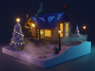 Christmas Shack🎄 3d art blender christmas christmas night christmas tree design dribbble illustration magic night shack shots snow switzerland