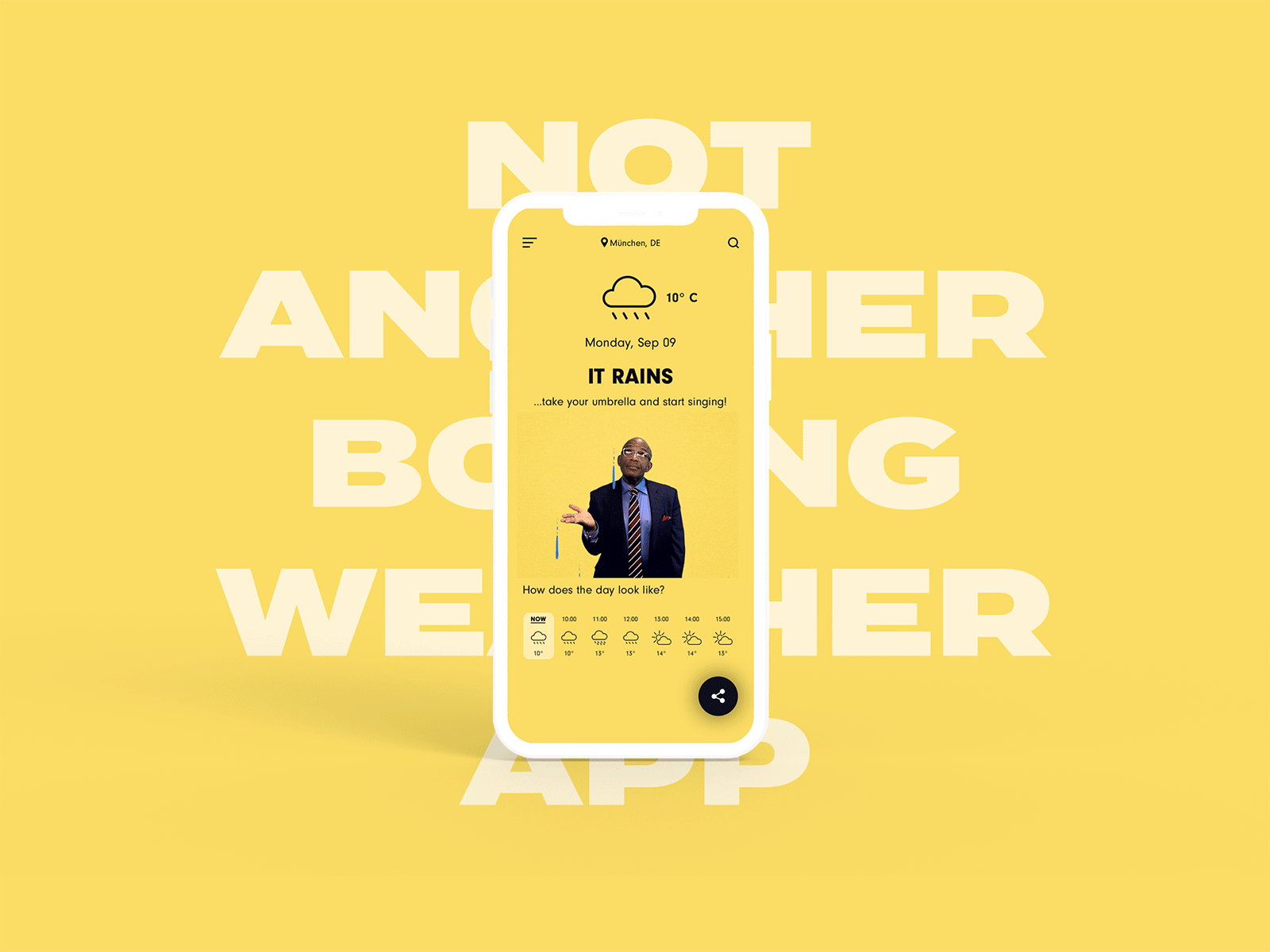 Not another boring weather app! design fun gif gif animated interaction mobile mobile app mobile design mobile ui pop rain rainy ui ui design user interface ux design uxui weather weather app