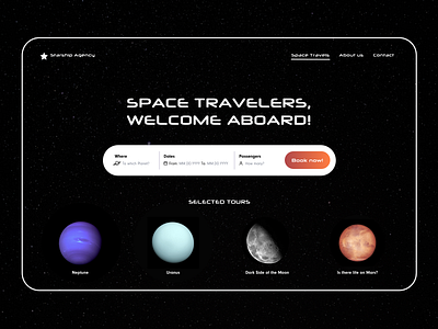 SpaceTravel Agency booking concept design home screen planets space ui ui design user interface ux web web design website
