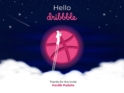 Hello Dribbble! debut design dribbble first shot hello hello dribbble illustration magical midnight moon moonlight sky vector