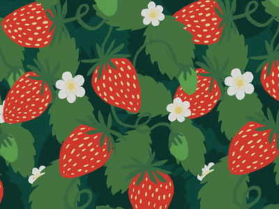 Strawberries fruit illustration pattern spring strawberry surface design