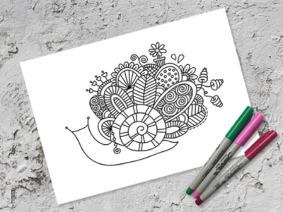 Free Colouring Page colouring page doodleart freebie graphic design illustration snail vector
