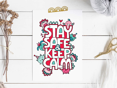 Stay Safe & Keep Calm animals covid19 cute design doodleart graphic design illustration stay safe vector