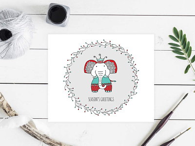 Christmas Elephant animals christmas cute doodleart graphic design illustration seasons greetings vector