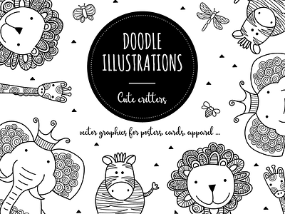 B&W Critters animals creative market critter cute doodle illustration vector