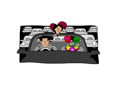 Stuck in Traffic birthday car illustration traffic vector