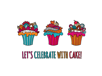 Let's Celebrate With Cake creative market cupcakes design doodleart illustration vector
