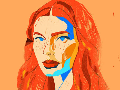 Through the glass face illustrated illustration orange portrait procreate red woman woman illustrated woman portrait