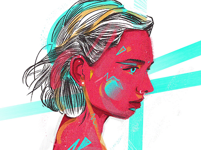 Lazy Girl acid colors face illustrated illustration illustrations neon portrait portraits procreate sketches woman