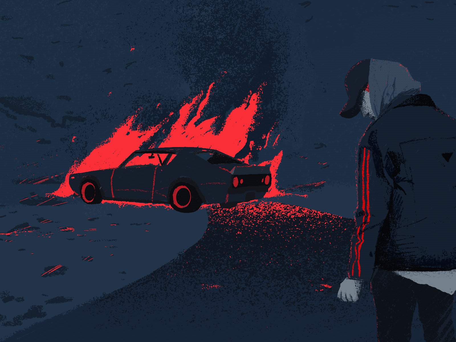 Pink Killer - Close up - Gif 2d animation burning car car character gif gif animation illustration illustrator killer night mode nightcrawler people pink killer portrait