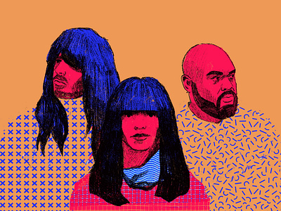 Khruangbin band character faces illustrated portraits illustration illustrator khruangbin music people portrait portrait illustrations