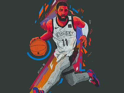 Irving K of Nets basketball brooklyn nets character illustration illustrator irving nba people portrait portrait illustration procreate