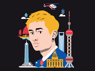 Face Map of Shanghai 2d city colour illustration shanghai style vector