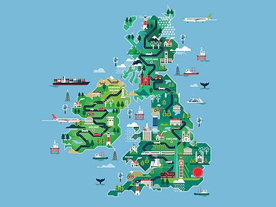 Shortlist Magazine - UK map illustration cars create editorial illustration kingdom landscape magazine map uk united vector
