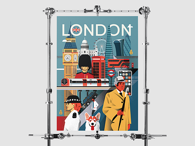 London Poster - The final draft 2d character city design flat illustration illustrator london london underground people vector vehicle