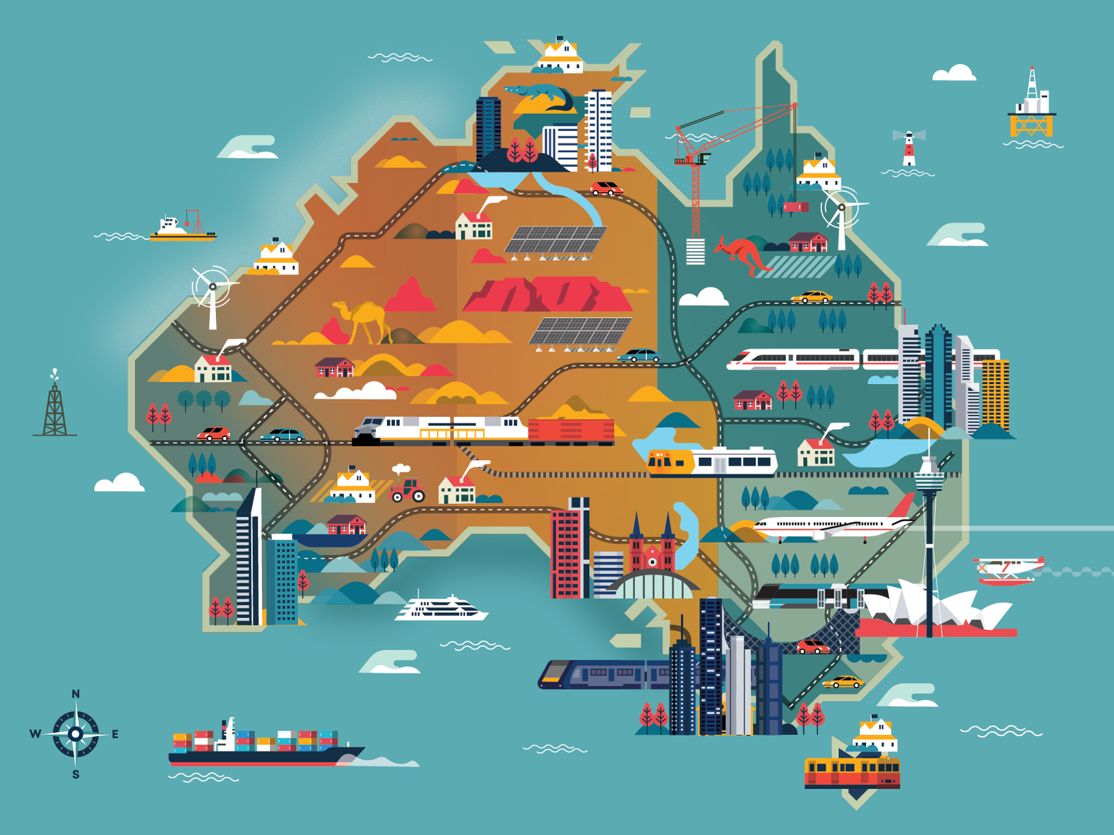 Australia Illustrated Map By Arunas Kacinskas For Zazu Tv On Dribbble   Australia Map   Clean 01 4x 