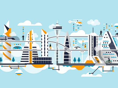 Amazon - Cloud city illustration 2d amazon character city cloud city editorial flat icon illustration illustrator people vector vehicle