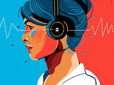 Listening 2d character editorial flat headphones illustration illustrator listening magazine music people vector woman woman illustration