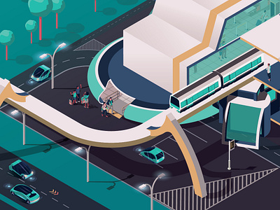 Lift Cover illustration 2d airport character city editorial flat illustrated illustration illustrator isometric isometric design magazine magazine cover people vector
