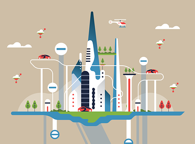 The draft of the future city 2d editorial flat future future city future prospects futureform illustration illustrator magazine modern city tech city vector