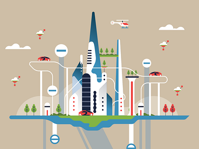 The draft of the future city 2d editorial flat future future city future prospects futureform illustration illustrator magazine modern city tech city vector